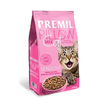 Premil Pillow Cat Mix Sensitive - Пълноценна храна за котки от всички възрасти с капризен апетит - 10 кг