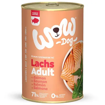 WOW Dog Adult salmon with dandelion and nettle - За кучета в зряла възраст със сьомга, глухарче и коприва - консерва 400 г