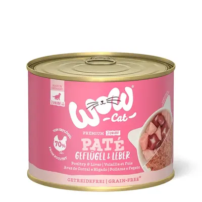 WOW Cat Junior Paté Poultry & Liver - Пастет за котенца с птиче месо и черен дроб - консерва 200 г