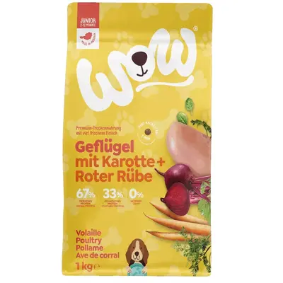 WOW Dog Puppy poultry with carrots and red beets - Суха храна за подрастващи кученца с пилешко, моркови и червено цвекло - 1 кг