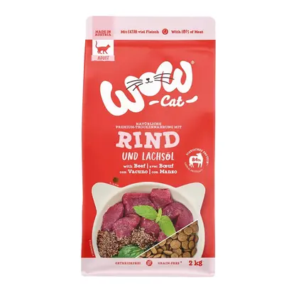 WOW Cat Adult Beef with Salmon oil - Суха храна за котки с говеждо и сьомгово масло - 2 кг