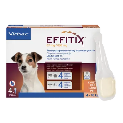 Virbac Effitix spot-on S 4-10 kg – противопаразитни пипети за кучета с репелентно действие и защита срещу четири основни паразита, кутия с 4 броя пипети - СРОК 30.09.2026