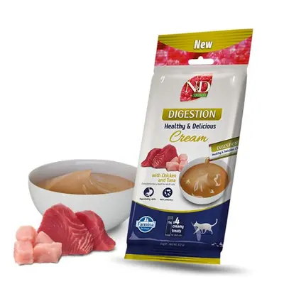N&D Quinoa Digestion Cream with Chicken & Tuna - Кремообразни лакомства за котки с пилешко и риба тон - 4х15 г