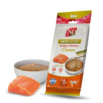 N&D Quinoa Skin & Coat Cream with Salmon - Кремообразни лакомства за  котки със сьомга - 4х15 г