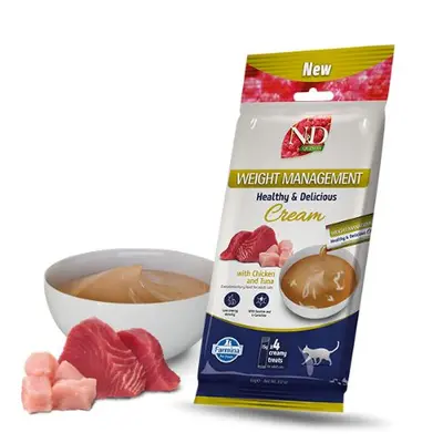 N&D Quinoa Weight Management Cream with Chicken & Tuna - Кремообразни лакомства за котки с пилешко и риба тон - 4х15 г