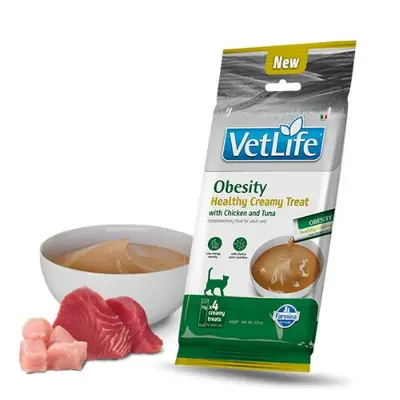 Vet Life Obesity Healthy Creamy Treat with Chicken & Tuna - Кремообразни лакомства за котки с пилешко и риба тон - 4х15 г
