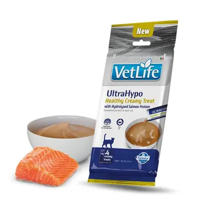 Vet Life UltraHypo Healthy Creamy Treat with Hydrolysed Salmon Protein - Кремообразни лакомства за котки с хидролизиран протеин от сьомга - 4х15 г