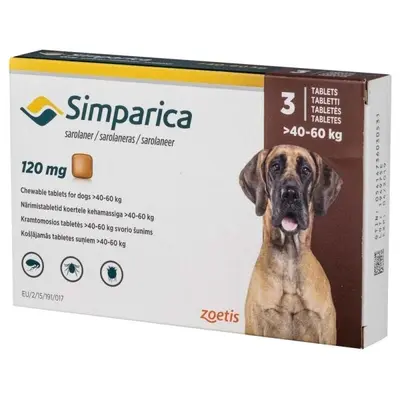 Simparica 120 мг. - дъвчащи таблетки за кучета с тегло 40 - 60 кг. / кутия 3 броя /