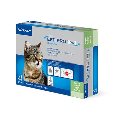 Virbac Effipro DUO Spot-on Cat –  противопаразитни пипети с двойно действие за котки - кутия с 4 броя пипети