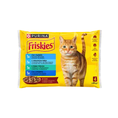 Friskies Adult Multipack - Пълноценна мокра храна за котки в зряла възраст - паучове с 4 вида риба, 4бр x 85гр