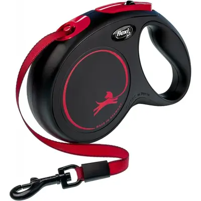 flexi Classic Black Fire M Tapе - Автоматичен повод - лента 5м, до 25кг, черно