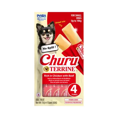 Churu Terrine - Лакомство за кучета  от дребни породи с пилешко и телешко 4 х 15 г