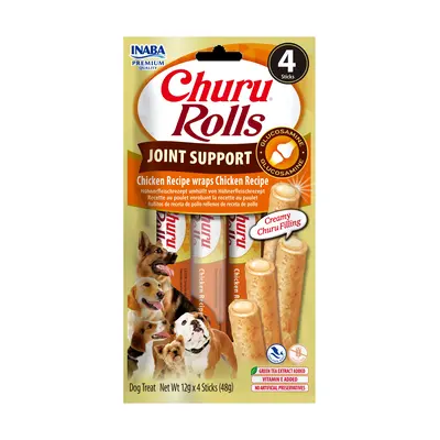 Churu Rolls Joint Chicken - Лакомство за кучета, подпомагащо подвижността на ставите - пръчици-руло с крем от пиле, 4 бр.