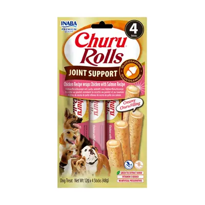 Churu Rolls Joint Chicken and Salmon - Лакомство за кучета, подпомагащо подвижността на ставите - пръчици-руло с крем от пиле и сьомга, 4 бр.