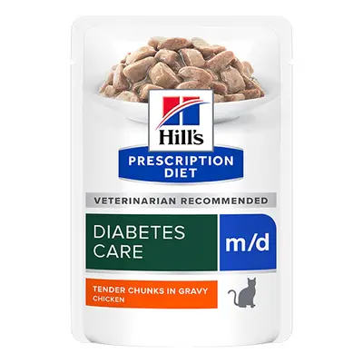 Hill's PRESCRIPTION DIET m/d Diabetes Care pouch - лечебна мокра храна за котки с диабет, пауч с пилешко - 12 бр x 85 г