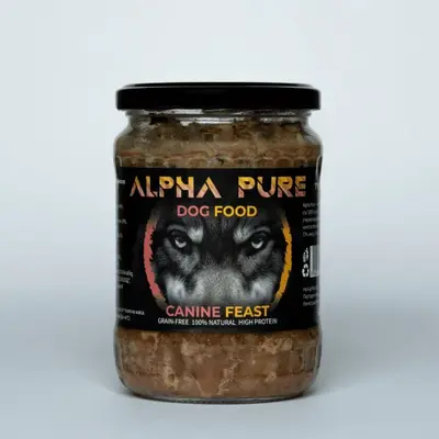 Alpha Pure - Стерилизирана храна за кучета с пилешко,свинско и зеленчуци, 8 х 500 г