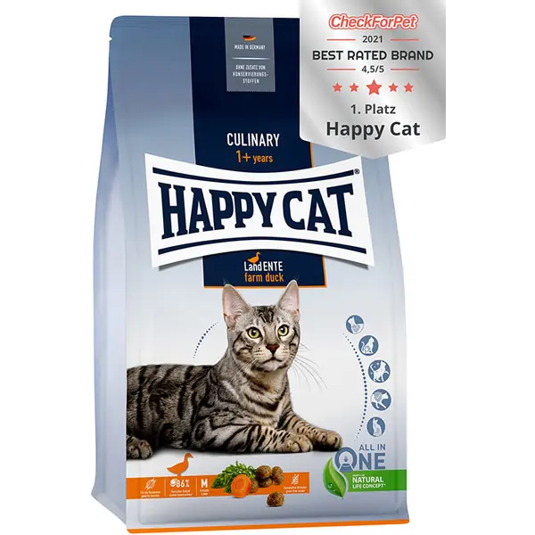 Happy Cat Culinary Adult Farm Duck - суха храна за котки с патешко месо без зърнени продукти
