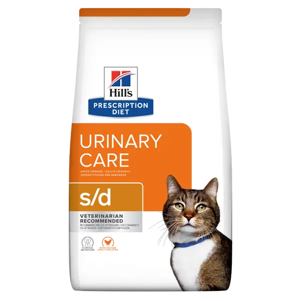 Hill's PRESCRIPTION DIET s/d Urinary Care - лечебна суха храна за котки с уринарни проблеми и за бързо разтваряне на струвити, с пилешко