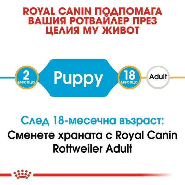 Royal Canin Rottweiller Puppy - за подрастващи кучета порода ротвайлер на възраст от 2 до 18 месеца  - 3 кг