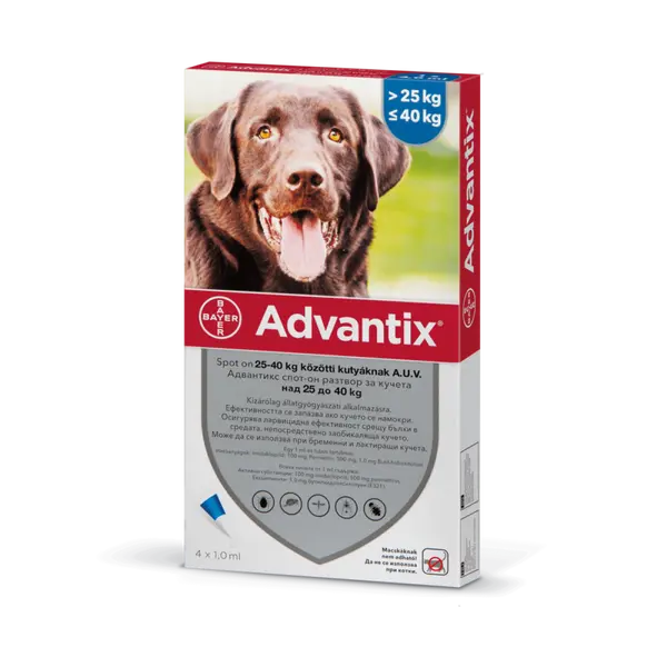 Bayer Advantix Spot On 10-25 кг - КУТИЯ (4бр. пипети)