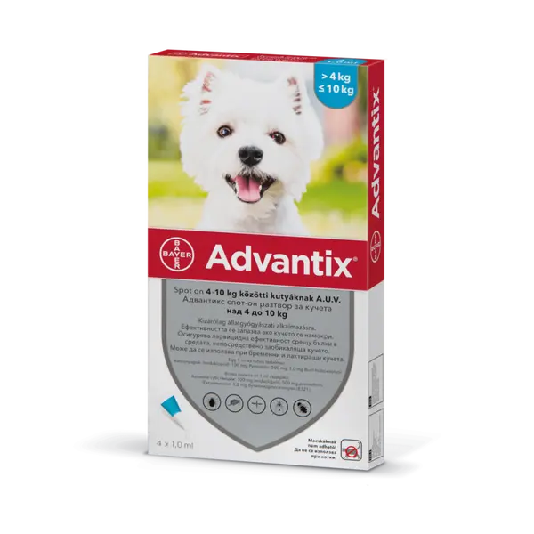 Bayer Advantix Spot On до 4 кг - КУТИЯ (4бр. пипети)