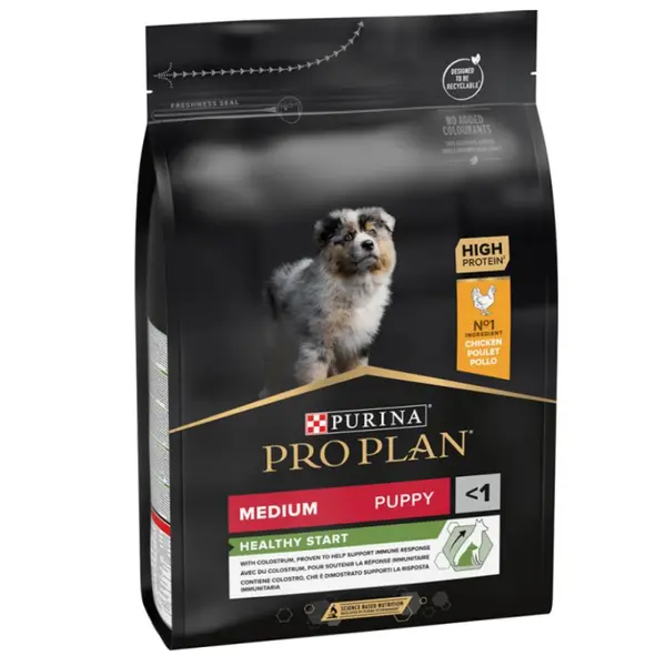 Pro Plan Medium Puppy HEALTHY START - за малки кученца от средни породи, суха храна, с високо съдържание на пиле, 3 кг