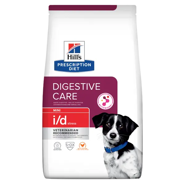 Hill's PRESCRIPTION DIET i/d Stress Mini - лечебна суха храна за кучета от дребни породи с храносмилателни разстройства, стресов колит и панкреатит, с пилешко