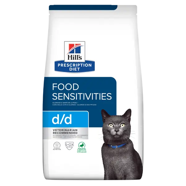 Hill's PRESCRIPTION DIET d/d Food Sensitivities Duck & Green Pea - лечебна суха храна за котки с хранителни алергии, с патешко и зелен грах - 1,5 кг.