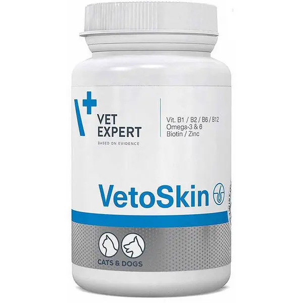 Vetexpert  VetoSkin - хранителна добавка за кучета  и котки при всички типове дерматологични проблеми - 90 таб.