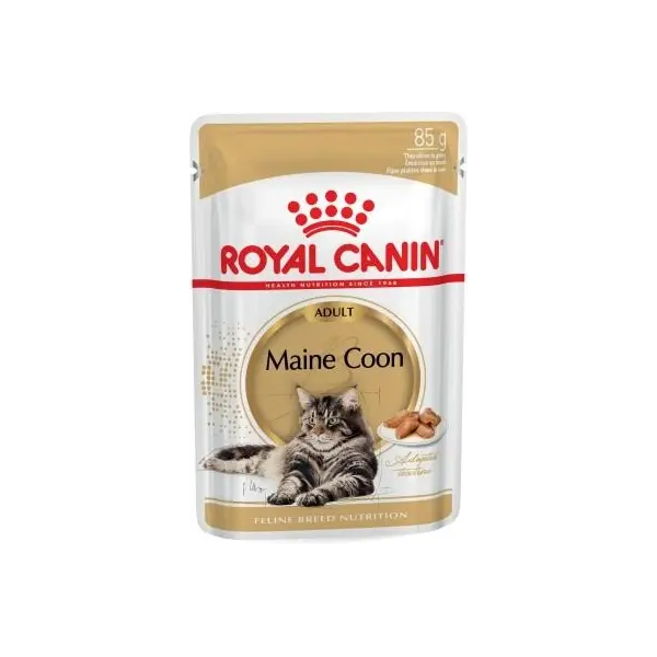 Royal Canin Maine Coon - Пълноценна мокра храна за котки мейн куун - парченца в сос, пауч - 12х85г