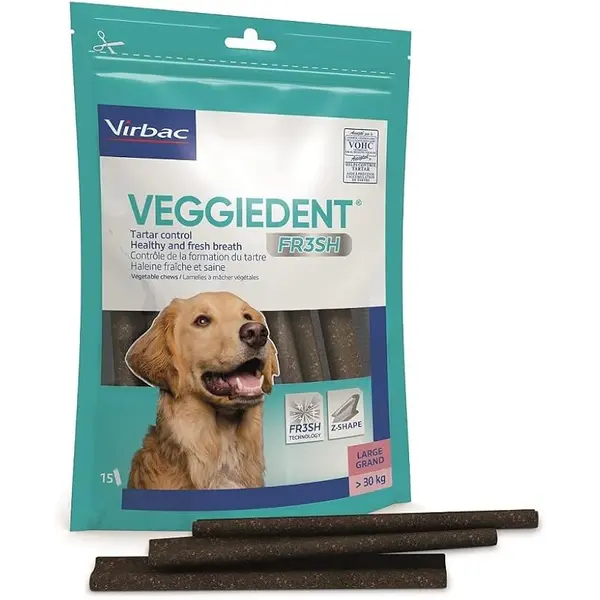 Virbac Veggiedent Fresh L - дентални ламели за кучета над 30 кг - 15 броя в опаковка