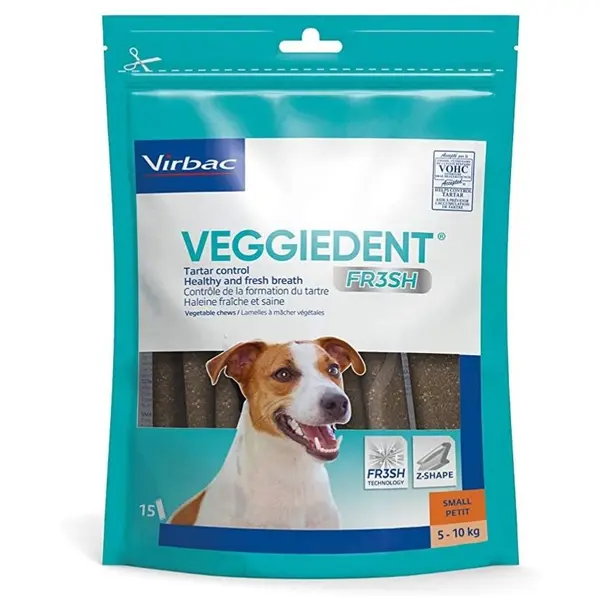 Virbac Veggiedent Fresh S - дентални ламели за кучета от 5 до 10 кг - 15 броя в опаковка