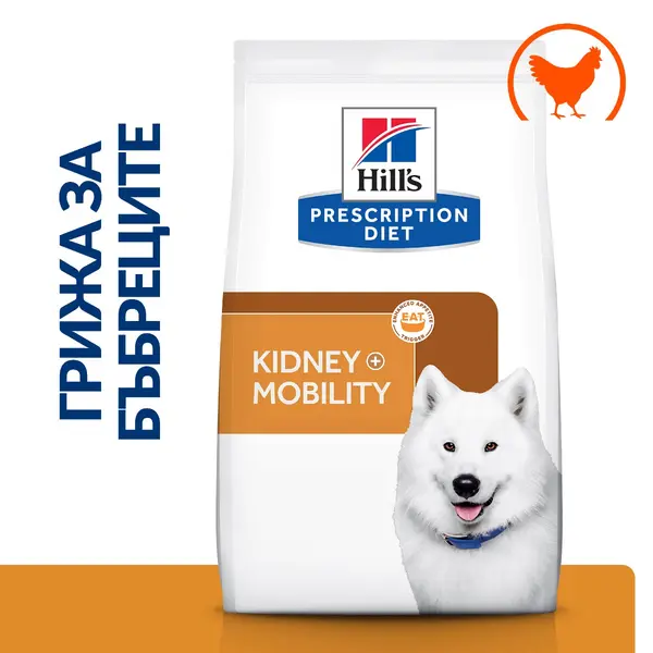 Hill's PRESCRIPTION DIET k/d + Mobility - лечебна суха храна за кучета с бъбречна недостатъчност и ставни проблеми, с пилешко - 12 кг