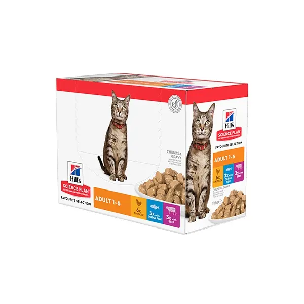 Hill's Science Plan Feline Adult Favourite Selection пауч за котка различни вкусове 12 бр. x 85 гр.