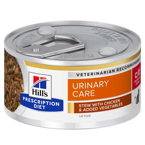 Hill's PRESCRIPTION DIET c/d Urinary Stress STEW - лечебна мокра храна за котки с уринарни проблеми, идиопатичен цистит, консерва задушено пилешко със зеленчуци - лечебни мокра храна за котка, консерва 82 г