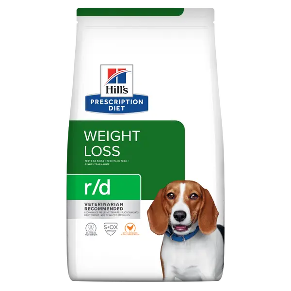 Hill's PRESCRIPTION DIET r/d Weight Loss - лечебна суха храна за кучета с диабет и наднормено тегло и колит или запек, с пилешко