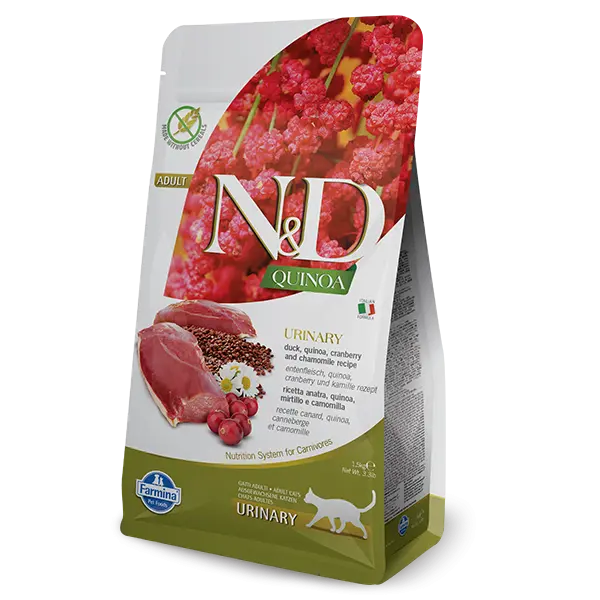 N&D Cat Quinoa Urinary - суха храна за котки с с патица, киноа, червена боровинка и лайка