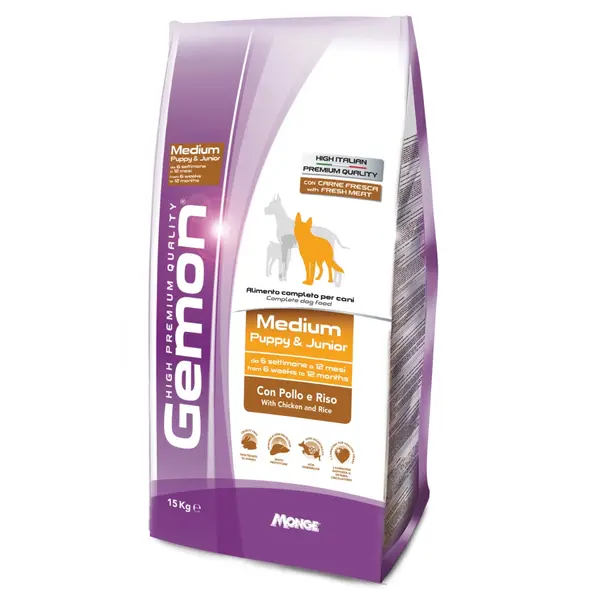 Gemon Medium Puppy&Junior - суха храна за кученца с пиле и ориз - 15 кг.