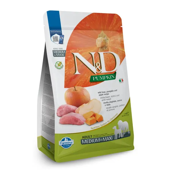N&D Pumpkin Boar&Apple Adult Medium&Maxi - суха храна за кучета в зряла възраст от средни и едри породи с глиган и ябълка
