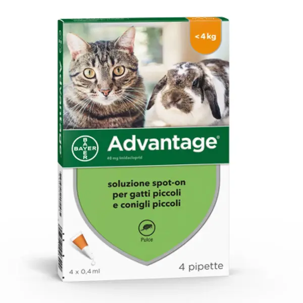 Advantage® 4 бр. пипети обезпаразитяващ спот он за малки котки и декоративни зайци до 4 кг