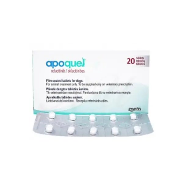 APOQUEL 5.4 mg - 20 бр. таблетки за дъвчене за кучета за лечение на прурит (сърбеж), свързан с алергичен дерматит (възпаление на кожата) - опаковка с 20 броя таблетки за дъвчене