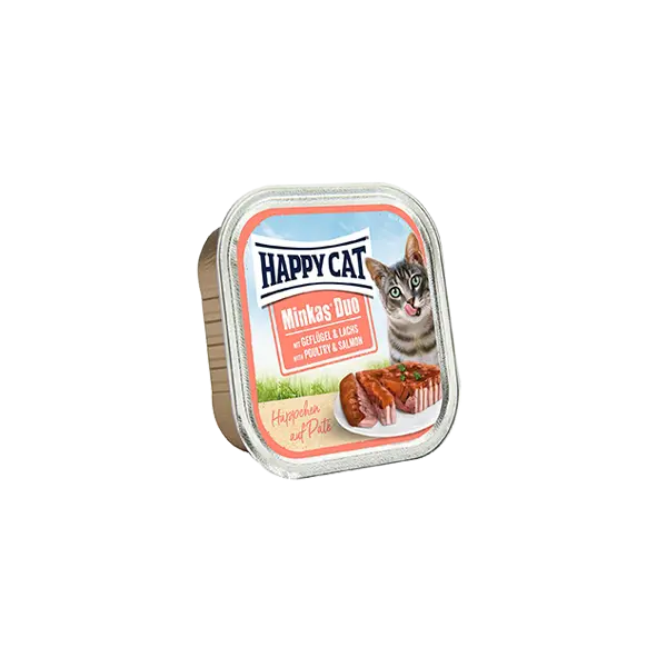 Happy Cat Minkas Duo Poultry & Salmon - вкусни хапки в желе върху пастет с пиле и сьомга - 100 гр.