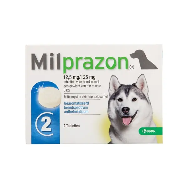Milprazon / милпразон / 12.5mg - за  вътрешно обезпаразитяване на кучета с тегло най-малко 5 кг - кутия с 2 таблетки
