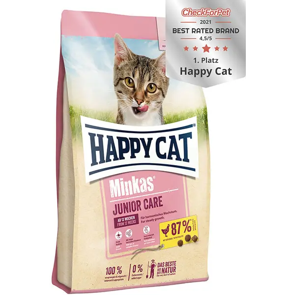 Happy Cat Minkas Junior Care Poultry - вкусна храна за подрастващи котенца след 13 седмица - 10 kg