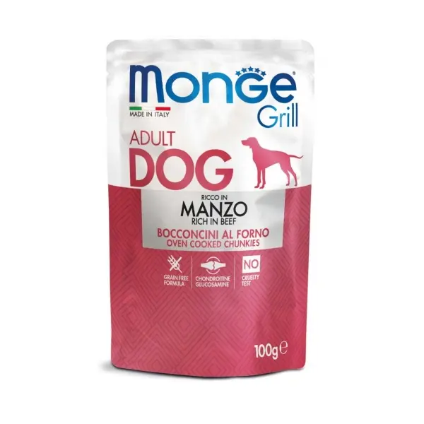Monge Grill Dog with Beef - Пълноценна мокра храна за кучета с говеждо - пауч 100гр