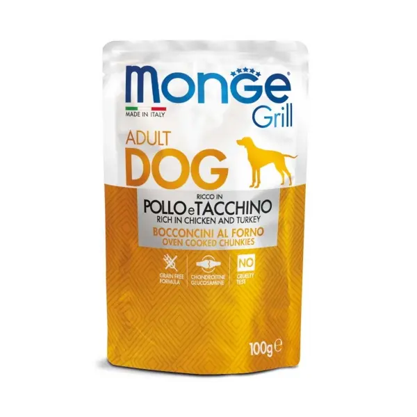 Monge Grill Dog Chicken & Turkey - пълноценна мокра храна за кучета с пилешко и пуешко - пауч 100 гр