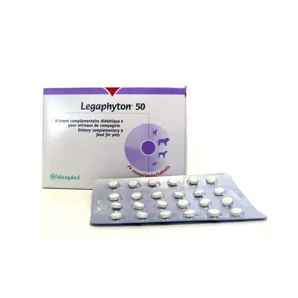 Vetoquinol - Legaphyton / легафитон / - xранителна добавка за кучета и котки, спомагаща за правилно функциониране на черния дроб 50 мг. / 24 табл.