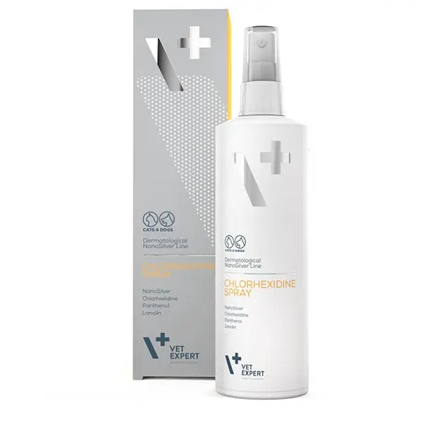 Vetexpert - Dermatological NanoSilver Line - Chlorhexidine - Spray - съдържащ хлорхексидин, за локално лечение при кучета и котки с кожни лезии от бактериален произход 100 мл.