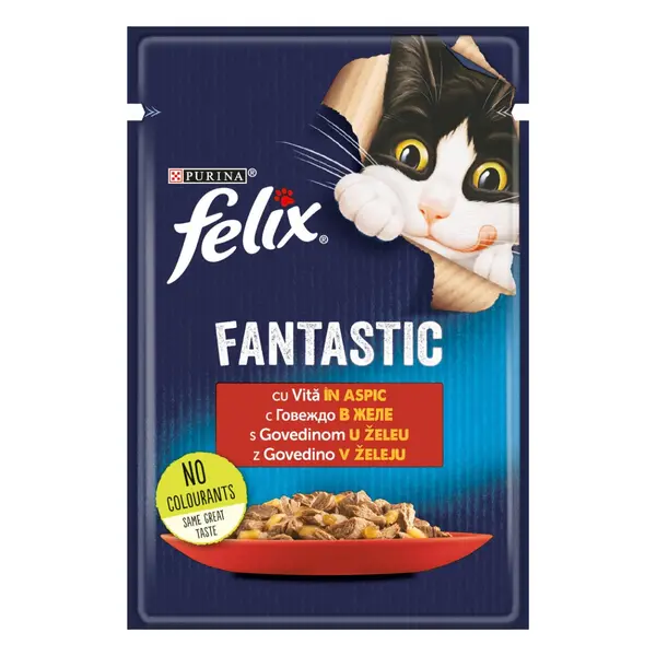 Felix Fantastic - мокра храна за котки - пауч с говеждо в желе 85гр