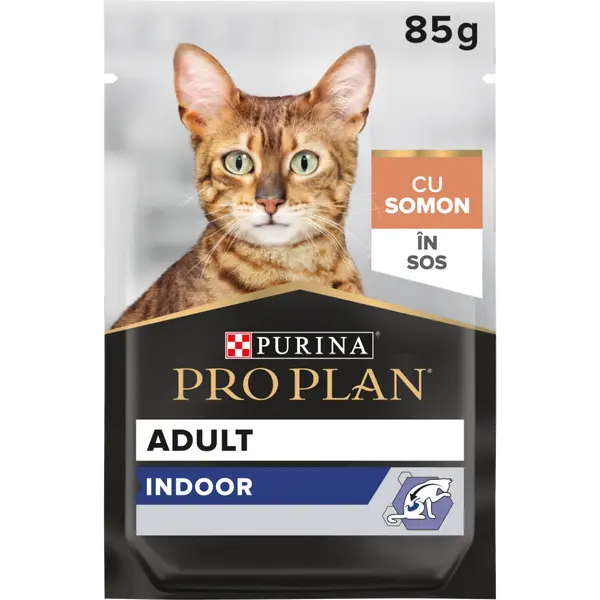 Pro Plan NUTRISAVOUR Indoor Adult Cat 85 гр - мокра храна за котки в зряла възраст за котки, живеещи на закрито - пауч със сьомга в сос